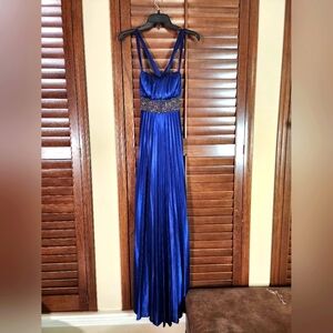 My Michelle Blue Pleated Maxi Gown for Prom
